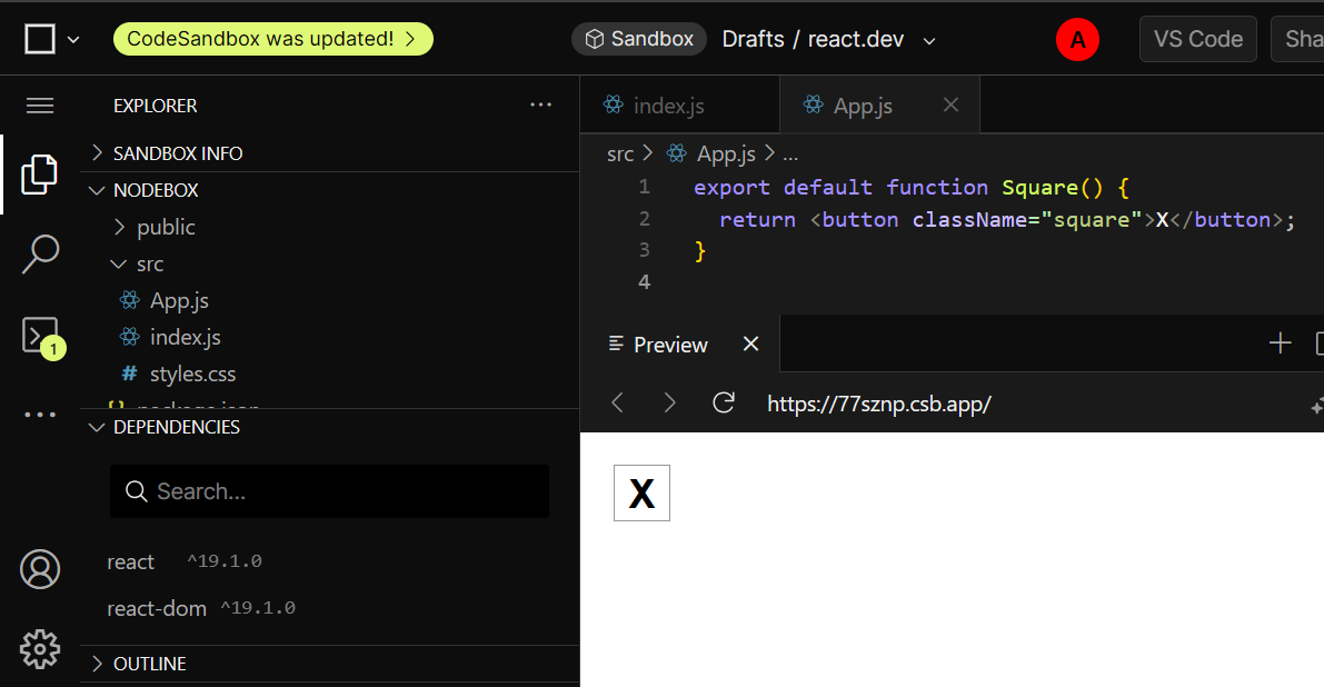 CodeSandbox con código de inicio